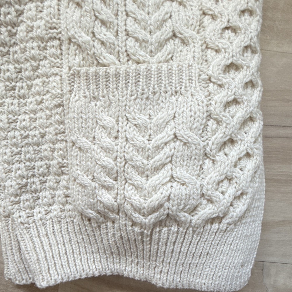 Aran Sweater Ireland Women's Ivory Wool Cable-Knit Button Cardigan Sweater M - Picture 6 of 8